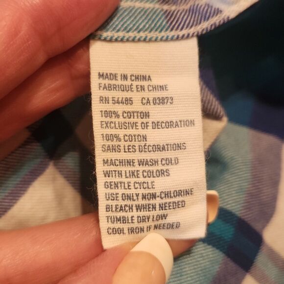 American Eagle Long Sleeve Button Down Flannel Shirt, Small, Blue & White Plaid - Picture 6 of 6